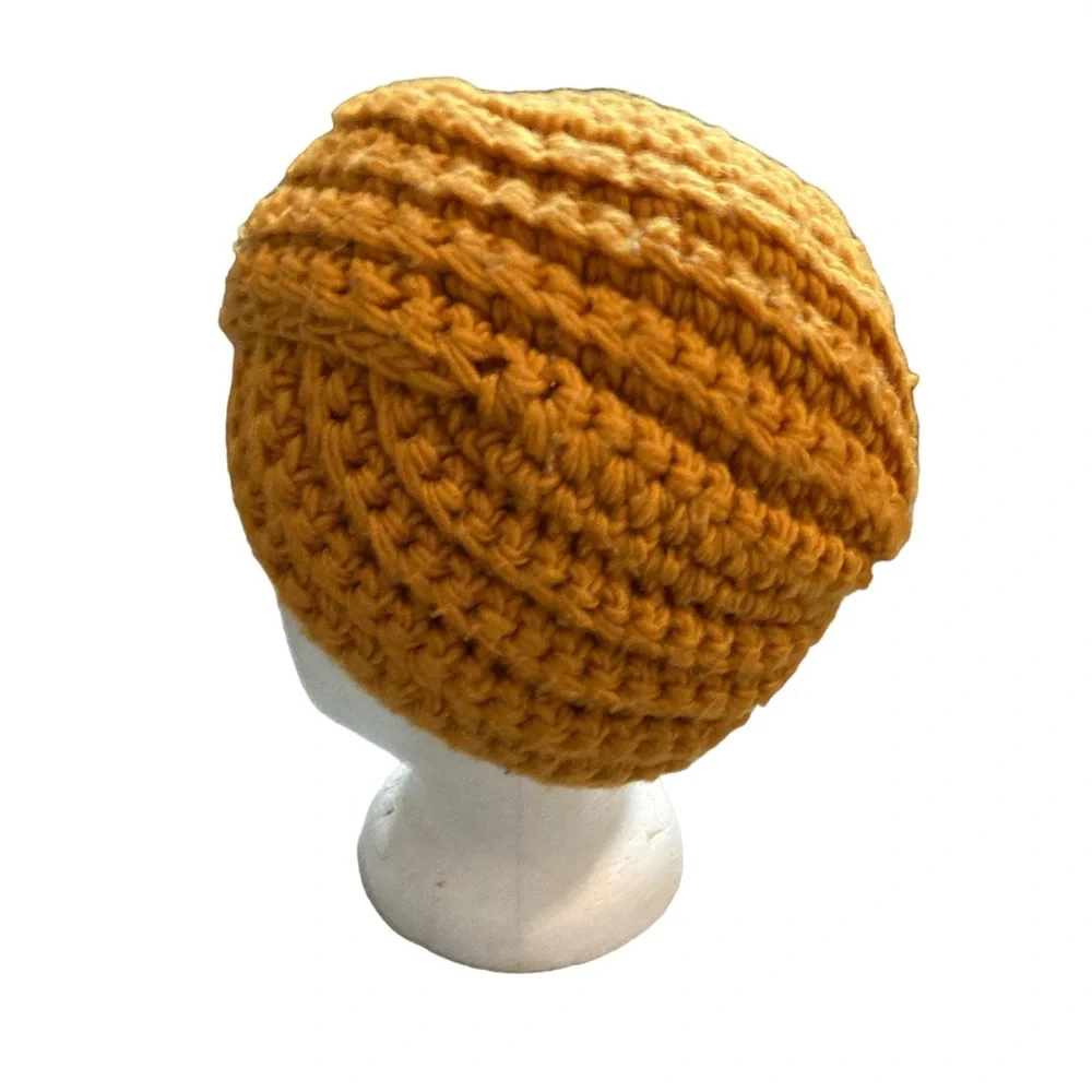 Knit Hat Turban Style Outerwear 100% Acrylic Warmth Stylish Mustard Yellow Gold